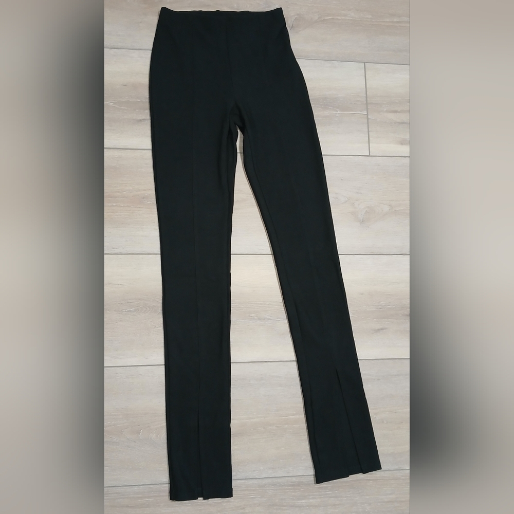 Adika Black Ribbed Leggings Ankle Slit High Waist Size XS NWT 11" × 43"